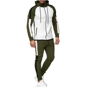 Men Sporty Tracksuit Set Color Blocking Hooded Zipper Full Sleeve Running Jogging Suit Zipper Coat and Pants - Product Image 3
