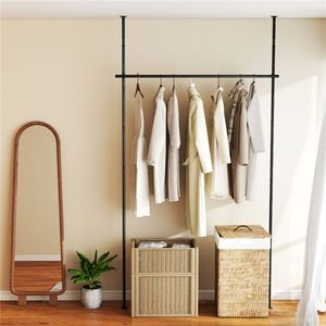 Barra de Cortina Ajustable en Forma de L de 28'' x 4'' Resistente, Negra, Sin Perforaciones, para División de Habitaciones, con Accesorios - Product Image 2