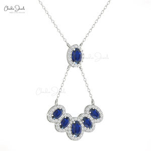 Collar de Alta Calidad con Zafiro Azul de 1.76CTW y Halo de Diamantes Blancos, Elaborado en Oro Real de 14k, Gema de Corte Ovalado, Joyería para Boda - Product Image 2