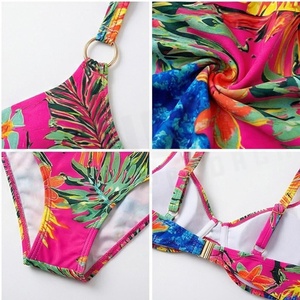 Women's Floral Print Two Piece <b>Bikini</b> <b>Set</b> High Waist Bottoms Triangle Top Spandex Polyester Swimwear - Product Image 4