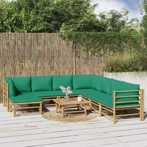 Conjunto de Muebles de Jardín de 9 Piezas en Bambú Verde y Tela 100% Poliéster - Product Image 1