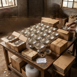 Bol à chocolat décoratif en argent plaqué, artisanal et luxueux, avec piédestal antique et poignées, idéal pour les fruits, les bonbons, ou comme cadeau de mariage. - Product Image 6