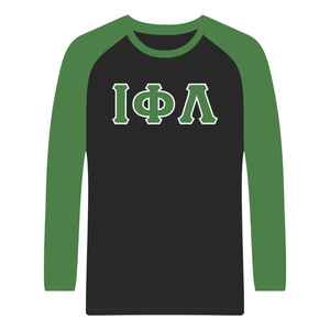 Chemise à manches longues raglan noire Iota Phi Lambda Sorority avec manches vert émeraude, vêtement à lettres grecques, haut décontracté pour femme, qualité supérieure - Product Image 1