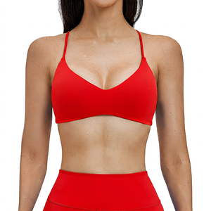 Sujetador Deportivo Azul para Mujer, Escote en V Profundo, Tirantes, Transpirable, Soporte Medio, Color Sólido, para Fitness - Product Image 2