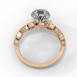 Bague de fiançailles en diamant de laboratoire rond brillant de 2 carats, or massif 18 carats, certifiée IGI, VVS E-F, avec accent marquise vintage - Product Image 6