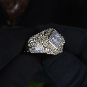 Anillo de Dos Tonos con Incrustaciones de Diamantes Moissanite, Chapado en Rodio, Plata de Ley 925, Estilo Hip Hop, Unisex, Anillo de Boda - Product Image 6