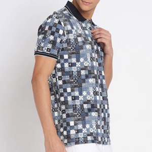 Chemise d'été décontractée pour homme en coton tricoté, motif géométrique patchwork imprimé, avec poche, idéale pour le golf, manches courtes - Product Image 3