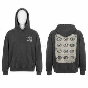 <b>Black</b> Vintage Wash Zip Hoodie Custom Men Heavyweight <b>Fleece</b> Hoody Gothic Mirror Graphic Print Streetwear Oversized Zip Hoodies - Product Image 5