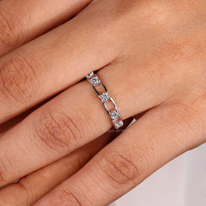 Anillo de cadena de eslabones de oro sólido de 14K para mujer, anillo de boda de eternidad completa de diamante cultivado en laboratorio, anillo de cadena de eslabones certificado IGI para mamá - Product Image 2