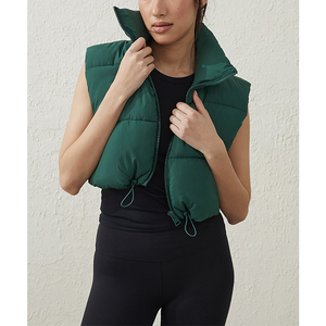 Chaleco Acolchado sin Mangas con Cuello Alto Verde para Mujer, Ropa Exterior Informal, Cortavientos, Color Sólido, Ropa de Invierno Cálida - Product Image 4