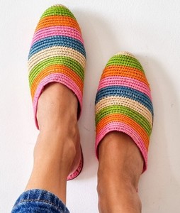 Handmade Raffia Mules: <b>Rainbow</b> Moroccan Babouches - Product Image 2