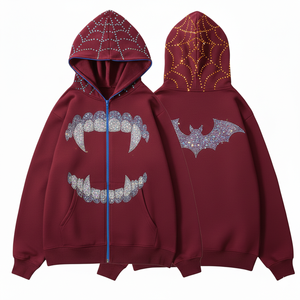 Sweat à capuche zippé personnalisé pour homme, 100 % coton, imperméable, avec logo en strass, style designer, fabricant OEM en gros - Product Image 3