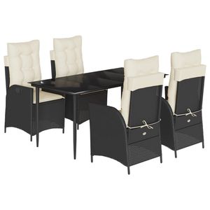 Set da Pranzo da Giardino in Rattan Bianco Crema e Nero, 4 Posti, Resistente alle Intemperie, Arredamento da Esterno in Stile Contemporaneo - Product Image 2