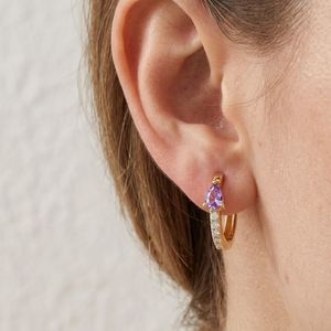 Hypoallergenic Teardrop Huggie <b>Earrings</b> with 18K Gold Plated Luxury Colored CZ for Women Sensitive Ears - Product Image 4