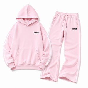 Conjunto Deportivo Rosa Pastel para Mujer, Sudadera con Capucha de Corte Holgado, Pantalones Anchos, Logotipo Personalizado, Ropa Deportiva Informal, Ropa Casual de Primavera OEM - Product Image 3