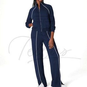 Women's Custom Logo Casual Solid Lightweight Breathable Polyester/Cotton Tracksuit <b>Set</b> with <b>Sweat</b> Track Jogger Pants - Product Image 5