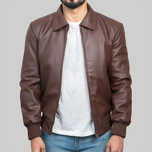 Blouson universitaire en cuir véritable pour homme 2026 Finer Threads, col montant, à capuche, coupe-vent, respirant, style vintage - Product Image 1