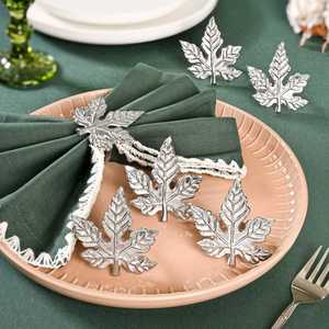 Juego de Anillos para Servilletas de Latón Puro de Estilo Clásico con Diseño de Hoja de Arce y Flor para Decoración de Mesa de Fiesta Navideña, Juego de 6 - Product Image 6