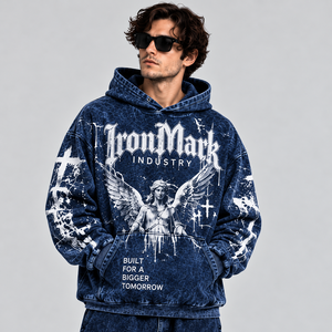 เสื้อฮู้ดดี้ผู้ชายทรงโอเวอร์ไซส์ ยี่ห้อ Iron Mark Industry ผ้าเฟรนช์เทอร์รี่ 330 กรัม ซิปหน้า ล้างสีแบบแอซิดวอช ลายพิมพ์สตรีทแวร์ ผ้าคอตตอนผสมคุณภาพพรีเมียม - Product Image 2