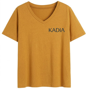 KADIA เสื้อยืดแขนสั้นคอวีสำหรับผู้ชายทรงปกติผ้าฝ้ายเจอร์ซีย์ลำลองพิมพ์ลายตัวอักษรด้านหน้าโลโก้ - Product Image 1