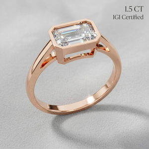Bague en diamant de laboratoire certifié IGI 1,5 carat, taille émeraude, sertissage East West, or massif 9K, pour fiançailles, mariage, anniversaire, fournisseur - Product Image 1