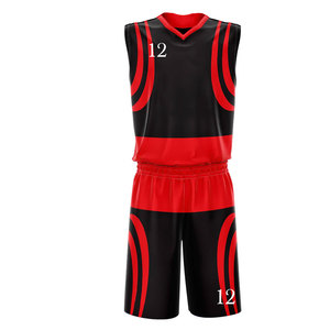 Tenues de basket-ball personnalisées sublimées, noir et rouge, col en V, sans manches, anti-transpiration, ensemble de maillots d'équipe unisexe pour adultes - Product Image 2