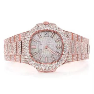 Montre de luxe pour femme en or rose avec strass, cadran octogonal à quartz analogique, chiffres romains, bracelet à fermoir papillon de 38 mm - Product Image 4