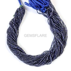 Cuentas redondas microfacetadas de iolita natural de 2 mm, cuentas de iolita para la fabricación de joyas, suministros al por mayor, gemas sueltas facetadas con corte de diamante. - Product Image 1