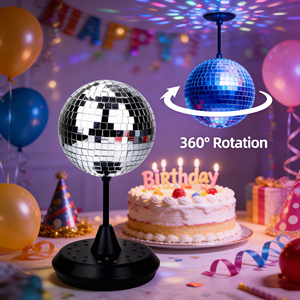 Boule disco LED RGB rotative à 360 degrés avec alimentation par batterie/USB pour l'éclairage de fête (ABS et verre) - Product Image 4