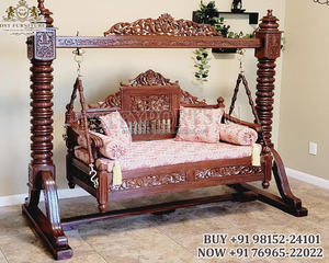 Columpio de madera de Sagwan tallado pesado de diseño Maharaja Columpio de interior tallado de madera indio Jhula Columpio de madera de teca tradicional Jhula - Product Image 2
