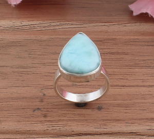Anillos Delicados de Larimar, Plata de Ley S925, Engaste de Bisel, Juego Apilable, Cabujón de Piedra Preciosa Azul, Regalo para Mejores Amigas o Bodas - Product Image 5