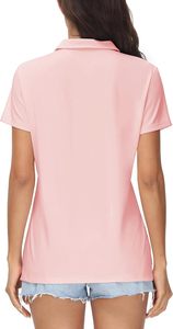 Polo à manches courtes pour femme, couleur unie rose, tissu tissé décontracté, longueur normale - Product Image 4