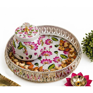 Decorative Modern Metal Jar Serving Tray Set Velvet <b>Box</b> Premium Wedding Fruit Ramadan Dates Nuts <b>Hamper</b> Packaging Snack Storage - Product Image 4