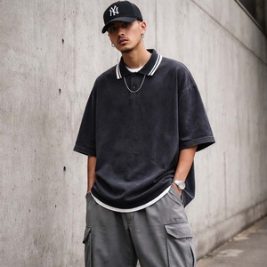 T-shirt Streetwear Homme Personnalisé avec Logo Imprimé, Vintage Délavé, 100% Coton, Coupe Ample et Épaisse, Anti-Plis - Product Image 4