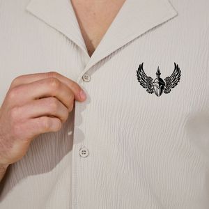 <b>Mens</b> <b>Cuban</b> Collar Button <b>Shirt</b> Short Sleeve Casual Vacation Camp Lightweight Breathable Summer Beachwear Solid 100% Cotton Twill - Product Image 4