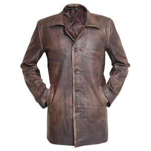 Manteau long en cuir véritable pour homme de qualité supérieure avec design en fausse fourrure de mouton - Fabrication en usine, stock disponible - Product Image 1