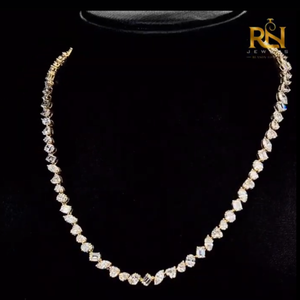 Mixed Cut Cluster Diamond <b>Tennis</b> <b>Necklace</b> Lab Grown Multi Shape Collar Solid <b>Gold</b> 9K 14K 18K Fine Jewelry - Product Image 3