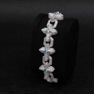 925 Sterling <b>Silver</b> Geometric Classic Hip Hop Bracelet VVS Moissanite Blue Zircon Iced Link Chain Rhodium Plated Jewelry <b>for</b> <b>Men</b> - Product Image 2