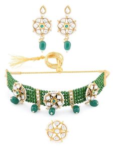 Beautiful Antique Ethnic Beaded Gold Plated Fancy Style Elegant Traditional Party Wear Fashion Necklace Earrings Ring Set - Product Image 2