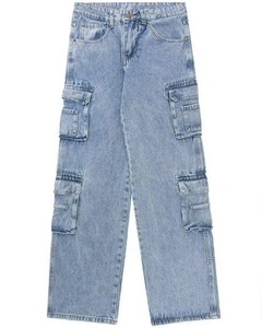 Jean en denim pour homme, coupe droite décontractée, en coton extensible, durable, pour le quotidien, délavé à l'acide, respirant, multi-poches, avec fermeture éclair centrale personnalisée - Product Image 1