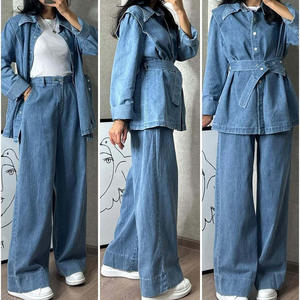 Ensemble Veste en Jean Polyester Manches Longues Couleur Unie Respirante et Décontractée Nouvelle Collection Été 2026 + Jean Large – Vente en Gros - Product Image 6