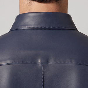 <b>Men's</b> Leather Button Down <b>Shirts</b> <b>Men</b> Cowhide Button <b>Shirt</b> Boys Long Sleeve Leather <b>Shirt</b> <b>Men's</b> Stand Collar Leather <b>Shirt</b> - Product Image 4