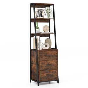 Estantería tipo escalera independiente de 4 niveles con 3 cajones y estructura metálica, organizador de almacenamiento de madera para sala de estar y hogar - Product Image 1
