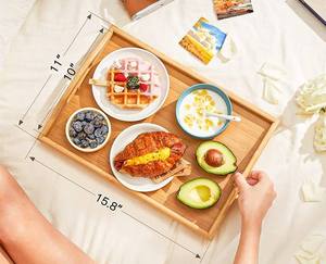 Plateau de service pliable en bambou, plateau portable pour petit-déjeuner avec support pour boissons, pour chambre à coucher et fêtes - Product Image 2