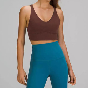 Scoop <b>Neck</b> Racerback Seamless Chest <b>Pad</b> Crop Top Solid Color Yoga Sports Bra Women's Activewear Spandex/Nylon Workout Tank Top - Product Image 3