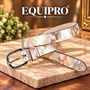 เข็มขัดหนังแท้ลายสัตว์ Equipro Metallic แบบกลับด้านได้ หัวเข็มขัดเงินทรงเพรียวบาง สไตล์ลำลอง - Product Image 2