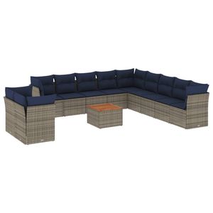 Set di divani da giardino da 12 pezzi con cuscini in polyrattan grigio - Product Image 2
