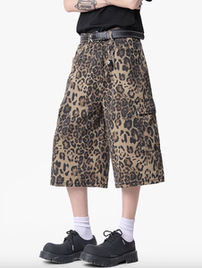Shorts cargo pour homme TITAN TREAD WEAR à imprimé léopard, taille mi-haute, en denim tricoté, sportif, été, imperméable, respirant, avec poches - Product Image 2
