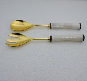 Service à salade en acier inoxydable de haute qualité, ensemble d'ustensiles à salade avec manche en marbre écologique pour la maison - Product Image 2