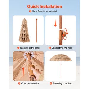 Ombrellone da Patio Tiki da 6,5 piedi con Inclinazione, Stile Hawaiano, Parasole da Spiaggia Durevole in Paglia Sintetica PP e 8 Stecche Metalliche, con Base - Product Image 3